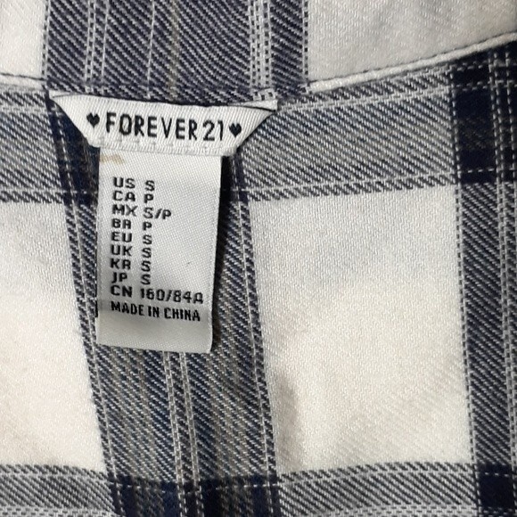 Forever 21 flannel shirt dress navy white check small s winter buffalo check xs - Picture 5 of 7